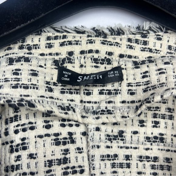 SHEIN blazer with faux pearl trim sparkly cream and black stunning tweed fabric - Picture 4 of 11